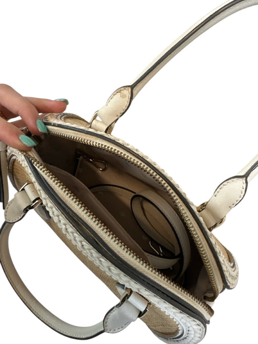Kate Spade white & tan Leather & Wicker Top Handles Zip Close Bag white & tan / S