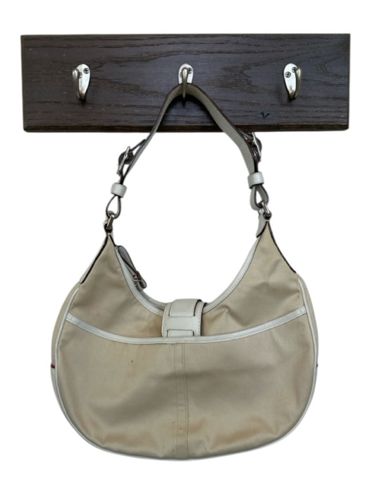 Coach Tan & White Sateen Leather Shoulder Strap silver hardware Bag Tan & White / M