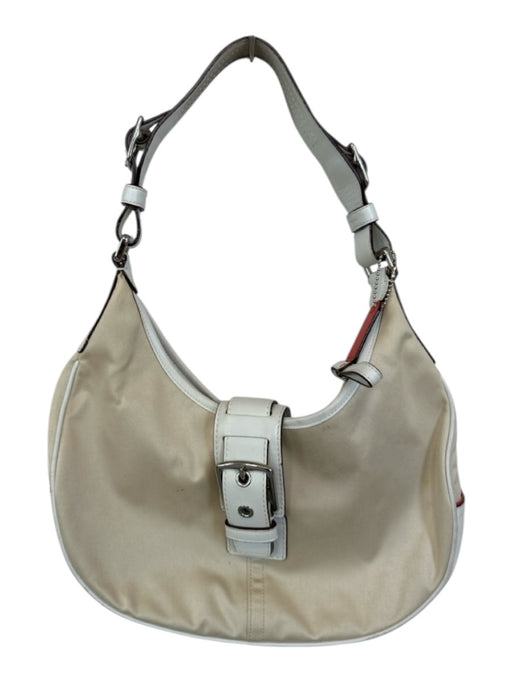 Coach Tan & White Sateen Leather Shoulder Strap silver hardware Bag Tan & White / M
