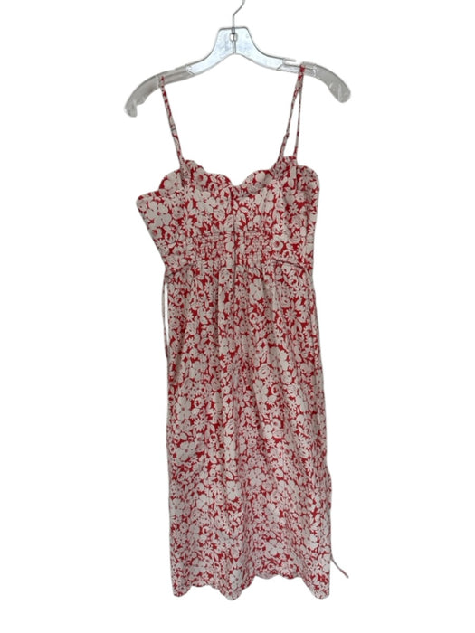 By Anthropologie Size 6 White & Red Cotton Blend Spaghetti Strap Flowers Dress White & Red / 6