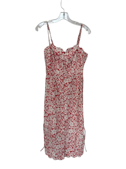 By Anthropologie Size 6 White & Red Cotton Blend Spaghetti Strap Flowers Dress White & Red / 6