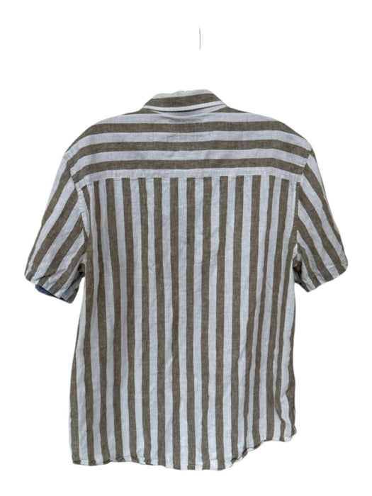 Johnston & Murphy Size L White & Taupe Print Linen Striped Button Down Shirt White & Taupe Print / L