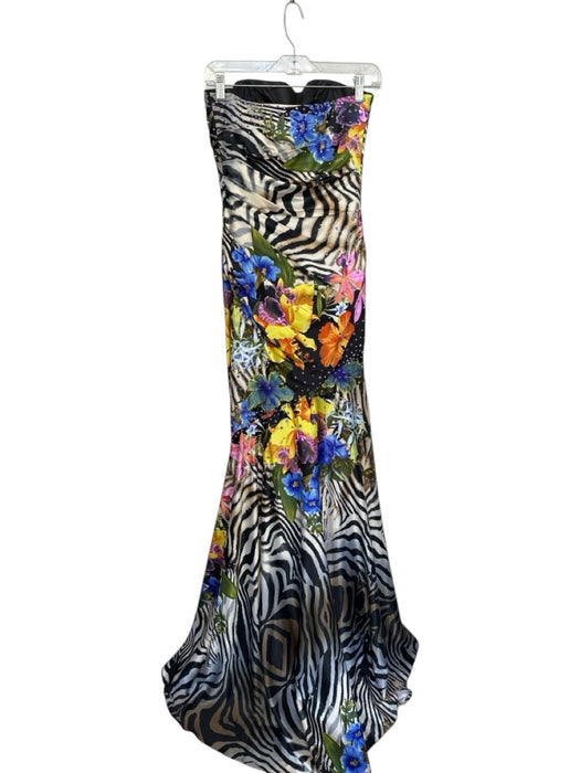 Night Moves Size 8 Black, White, & Multi Polyester Floral & Animal Maxi Gown Black, White, & Multi / 8