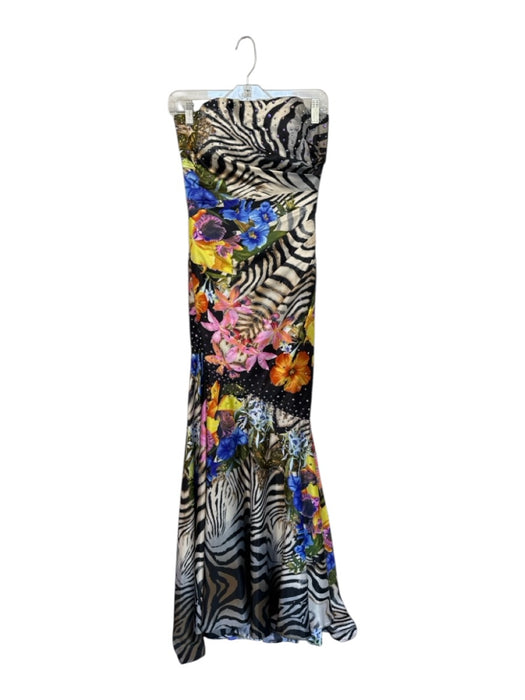 Night Moves Size 8 Black, White, & Multi Polyester Floral & Animal Maxi Gown Black, White, & Multi / 8