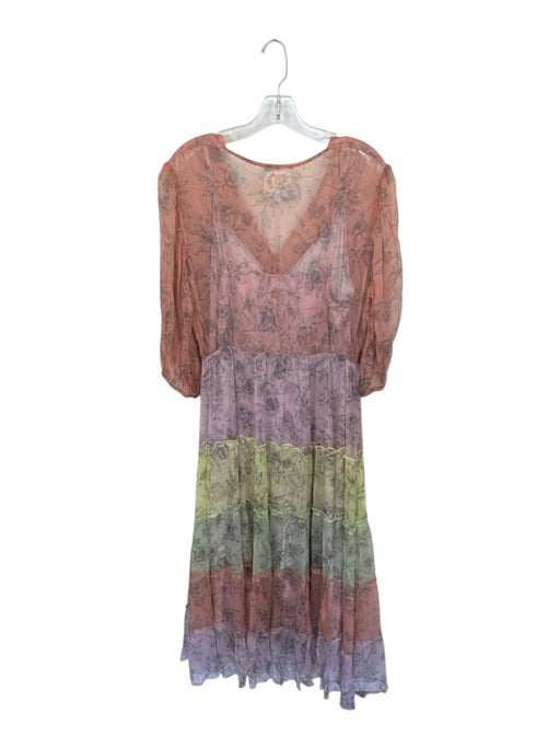 Johnny Was Size L Pink, Purple & Green Silk & Polyester Floral Tiered Maxi Dress Pink, Purple & Green / L