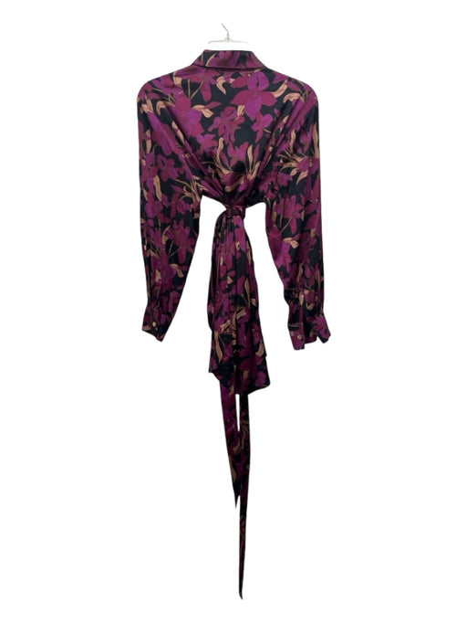 Chloe Kristyn Size L Black Purple Beige Viscose Blend Floral Long Sleeve Top Black Purple Beige / L