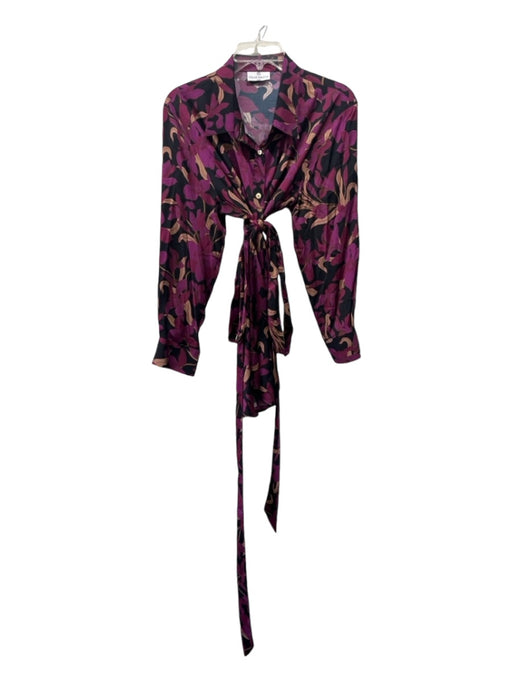 Chloe Kristyn Size L Black Purple Beige Viscose Blend Floral Long Sleeve Top Black Purple Beige / L