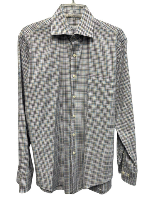 Peter Millar Size M White & Multi Cotton Plaid Button Down Long Sleeve Shirt White & Multi / M