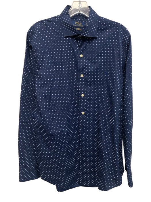 Polo Size M Blue & White Cotton Polka Dot Button Down Men's Long Sleeve Shirt Blue & White / M