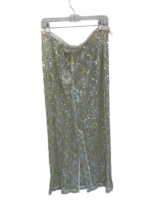 Vrg Grl Size 16 Yellow & Blue Lace Sequins Side Zip Maxi Sheer Skirt Yellow & Blue / 16