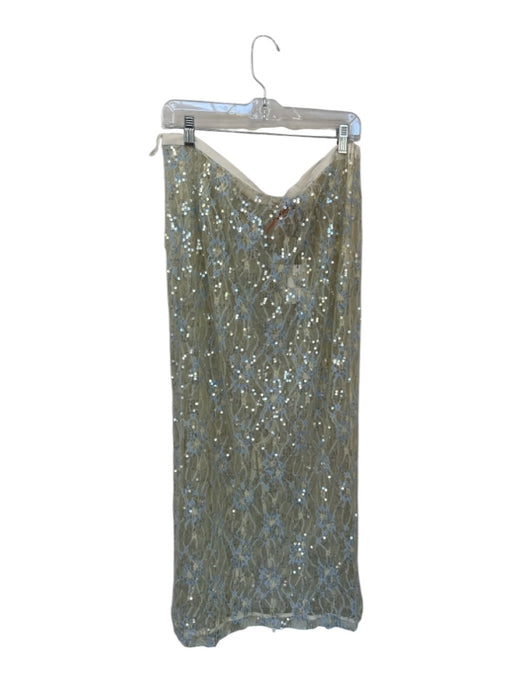 Vrg Grl Size 16 Yellow & Blue Lace Sequins Side Zip Maxi Sheer Skirt Yellow & Blue / 16