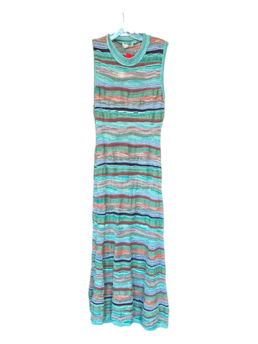 Ulla Johnson Size XL Teal & Orange Organic Cotton Blend Sleeveless Striped Dress Teal & Orange / XL