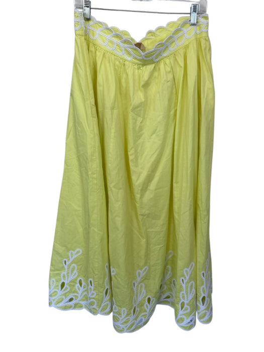Cinq a Sept Size 14 Yellow & White Cotton Side Zip Lace Detail Maxi Skirt Yellow & White / 14