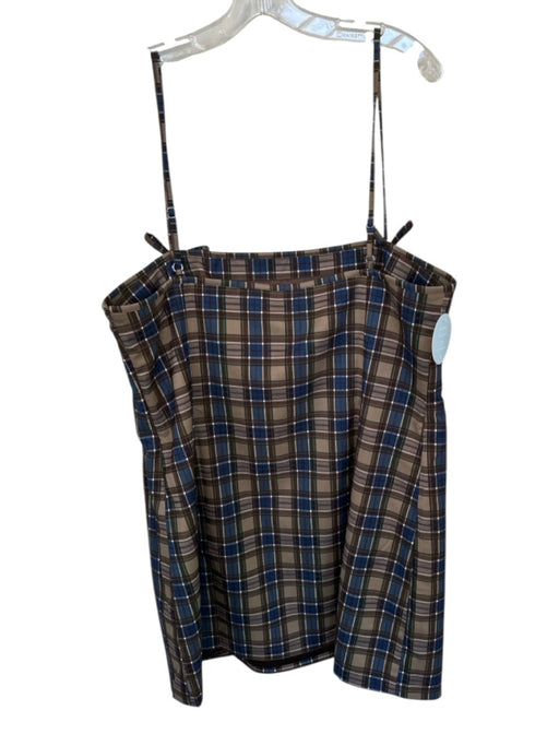 Hill House Size XXL Brown & Navy Polyester Blend Spaghetti Strap Plaid Dress Brown & Navy / XXL