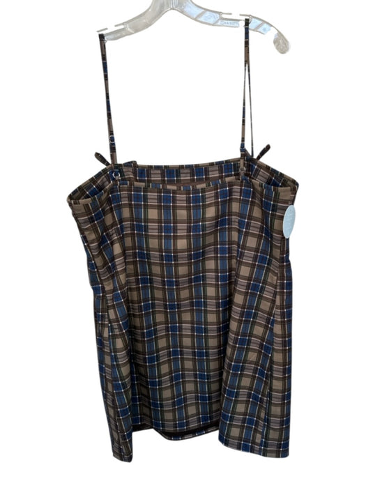 Hill House Size XXL Brown & Navy Polyester Blend Spaghetti Strap Plaid Dress Brown & Navy / XXL