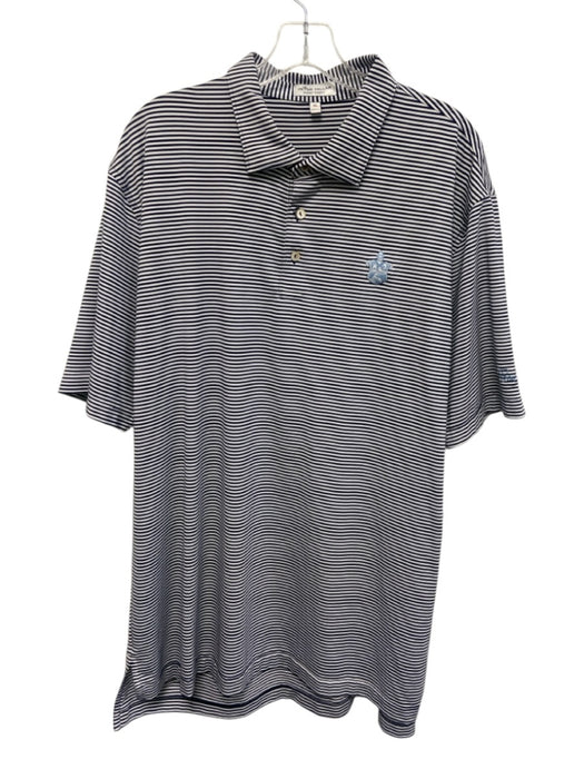 Peter Millar Size XL Black & White Synthetic Striped Polo Men's Short Sleeve Black & White / XL