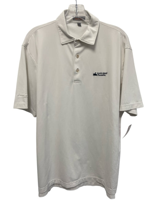 Peter Millar Size L White Synthetic Solid Athletic Polo Men's Short Sleeve White / L