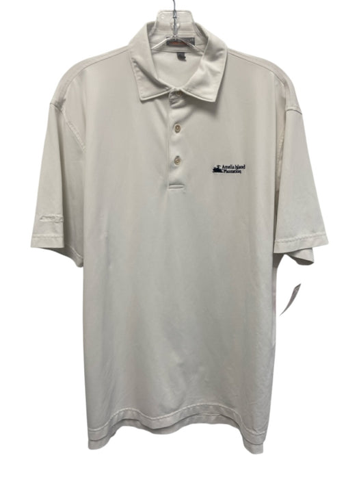 Peter Millar Size L White Synthetic Solid Athletic Polo Men's Short Sleeve White / L
