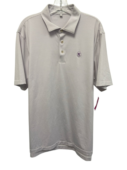 Peter Millar Size L White & Purple Synthetic Striped Polo Men's Short Sleeve White & Purple / L