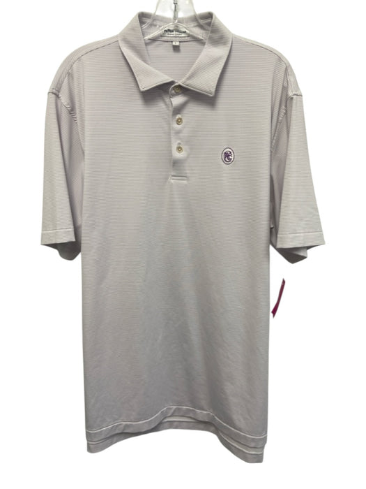 Peter Millar Size L White & Purple Synthetic Striped Polo Men's Short Sleeve White & Purple / L