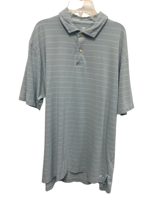 Peter Millar Size L Blue & White Cotton Striped Polo Men's Short Sleeve Blue & White / L