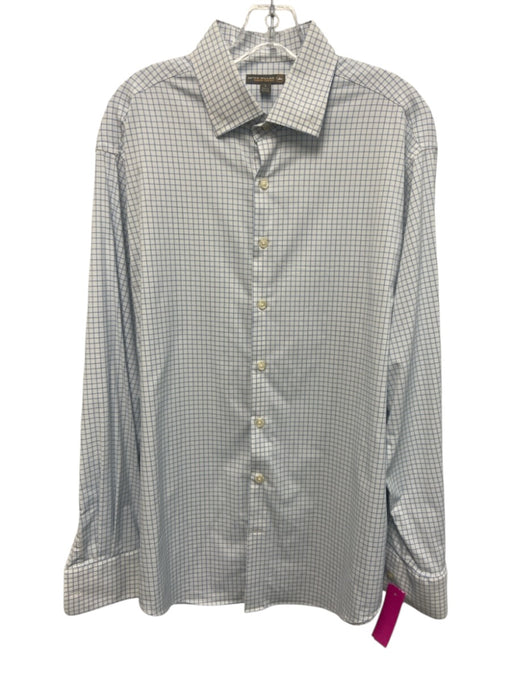 Peter Millar Size L White & Blue Synthetic Grid Button Up Long Sleeve Shirt White & Blue / L