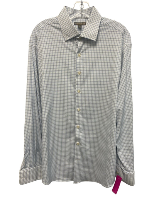 Peter Millar Size L White & Blue Synthetic Grid Button Up Long Sleeve Shirt White & Blue / L