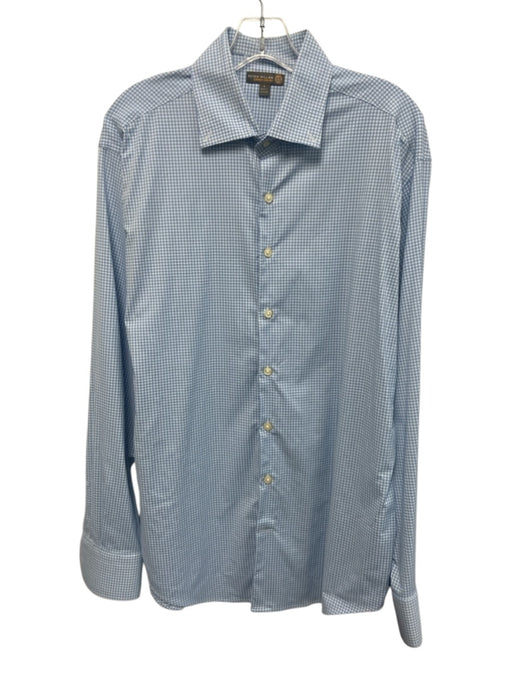 Peter Millar Size L Light Blue & White Synthetic Gingham Men's Long Sleeve Shirt Light Blue & White / L
