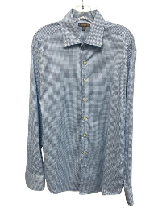 Peter Millar Size L Light Blue & White Synthetic Gingham Men's Long Sleeve Shirt Light Blue & White / L