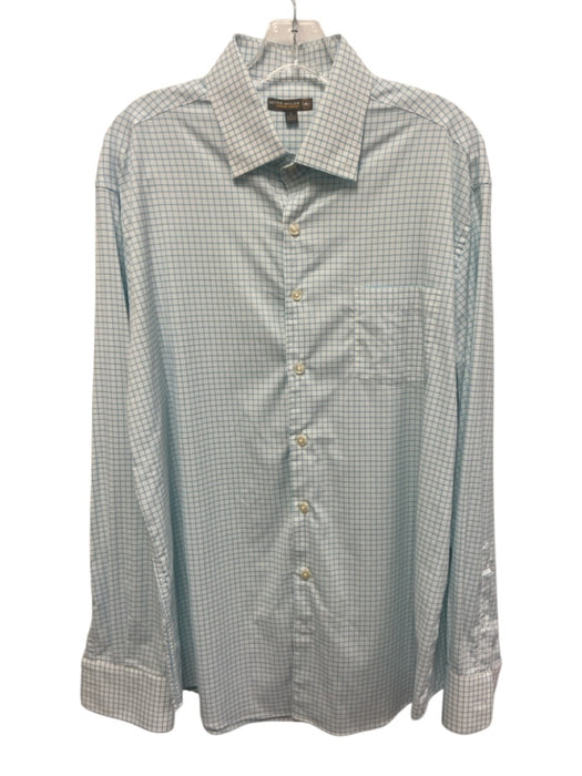 Peter Millar Size L White & Blue Synthetic Grid Button Up Long Sleeve Shirt White & Blue / L