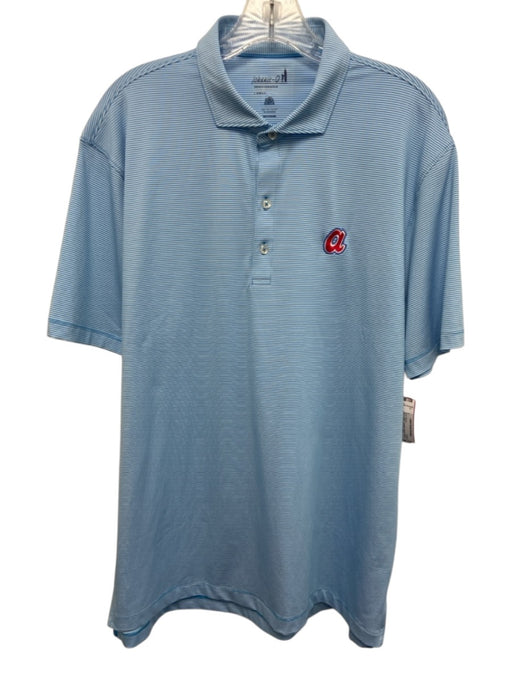 Johnnie O Size L Blue & White Synthetic Striped braves Polo Men's Short Sleeve Blue & White / L