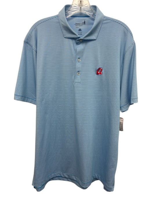 Johnnie O Size L Blue & White Synthetic Striped braves Polo Men's Short Sleeve Blue & White / L