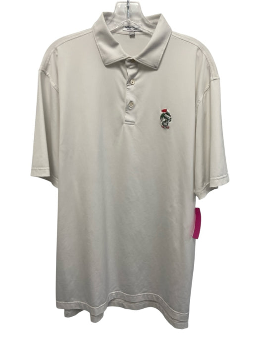 Peter Millar Size L White Synthetic Solid Polo Athleisure Men's Short Sleeve White / L