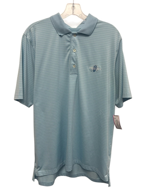 F & G tech Size L Blue & White Synthetic Striped Polo Athleisure Short Sleeve Blue & White / L
