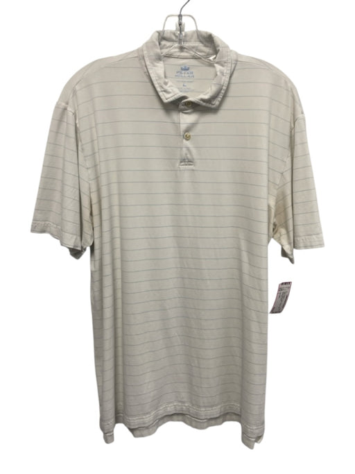 Peter Millar Size L White & Blue Cotton Striped Polo Men's Short Sleeve White & Blue / L