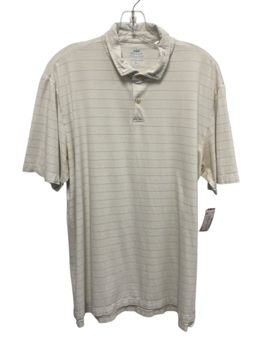 Peter Millar Size L White & Blue Cotton Striped Polo Men's Short Sleeve White & Blue / L
