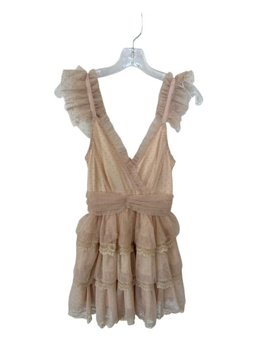 Mable Size S Tan Tulle Lace Detail Flutter Strap Polka dot Princess Dress Tan / S