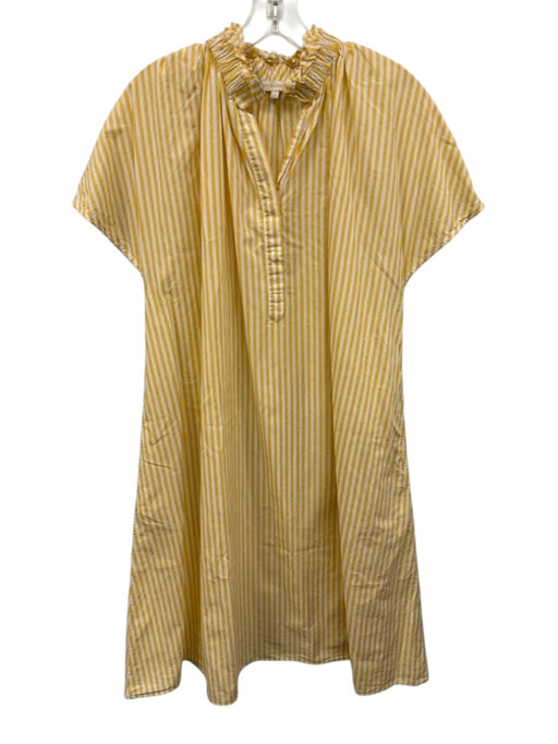 Ann Mashburn Size M Yellow & White Cotton Stripe Pockets Mock Neck Dress Yellow & White / M