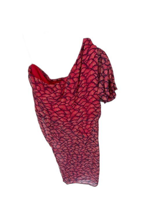 Caballero Size M Pink Viscose Abstract Shoulder Ruffle Assymetric Top Pink / M