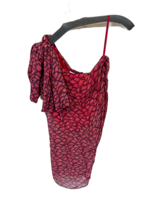 Caballero Size M Pink Viscose Abstract Shoulder Ruffle Assymetric Top Pink / M