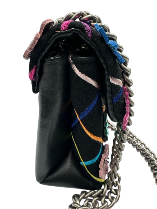 Kurt Geiger Black & Multi Canvas & Leather Flap Floral Metallic Chain Strap Bag Black & Multi / Small
