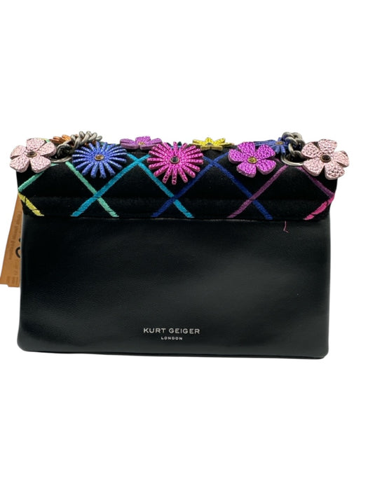 Kurt Geiger Black & Multi Canvas & Leather Flap Floral Metallic Chain Strap Bag Black & Multi / Small