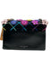 Kurt Geiger Black & Multi Canvas & Leather Flap Floral Metallic Chain Strap Bag Black & Multi / Small
