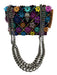 Kurt Geiger Black & Multi Canvas & Leather Flap Floral Metallic Chain Strap Bag Black & Multi / Small