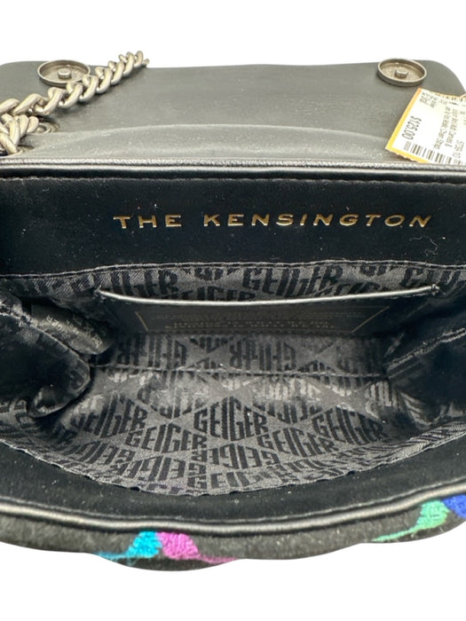 Kurt Geiger Black & Multi Canvas & Leather Flap Floral Metallic Chain Strap Bag Black & Multi / Small