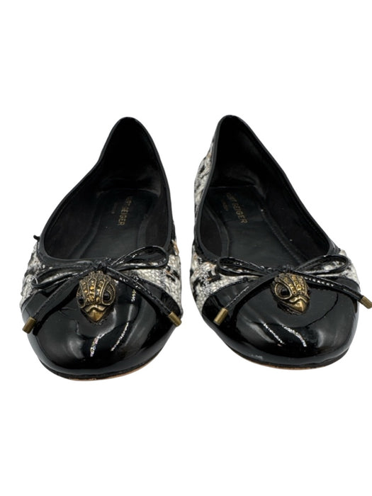 Kurt Geiger Shoe Size 41 Black & White Tweed Bow Toe Cap Patent Flats Black & White / 41