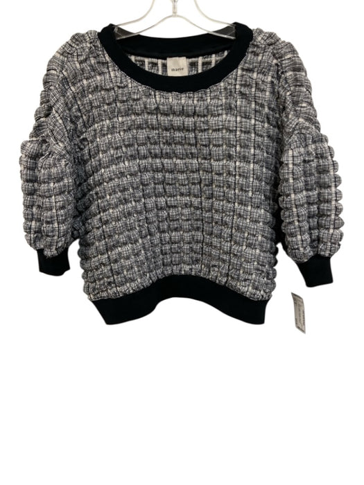 Maeve Size M Black & White Polyester Short Puff Sleeve Bubble Textured Top Black & White / M