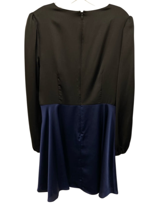 Milly Size 12 Navy Blue & Black Polyester Long puff sleeve V Neck Mini Dress Navy Blue & Black / 12