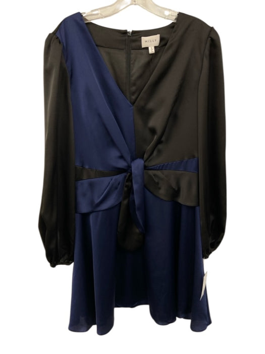 Milly Size 12 Navy Blue & Black Polyester Long puff sleeve V Neck Mini Dress Navy Blue & Black / 12