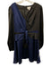 Milly Size 12 Navy Blue & Black Polyester Long puff sleeve V Neck Mini Dress Navy Blue & Black / 12
